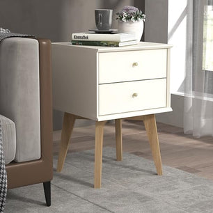 Galano Abby 2pcs Bedside Table - Stylish 2 Drawer Bedside - Side Table with Storage - Storage Cabinet for Hallway - Entryway or Bedroom (Ivory/Oak)