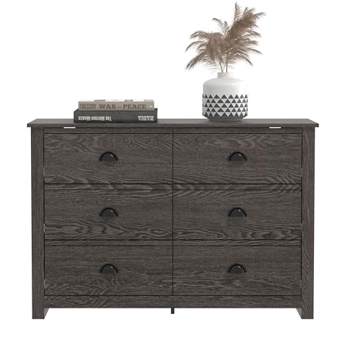 Galano Zaffy 6 Drawer Dresser for Bedroom 6 Drawer Bedroom Dresser Chest of Drawers Organizer Storage Farmhouse Wood Rustic Wide Dresser Chest of Drawer for Closet Dusty Grey Oak