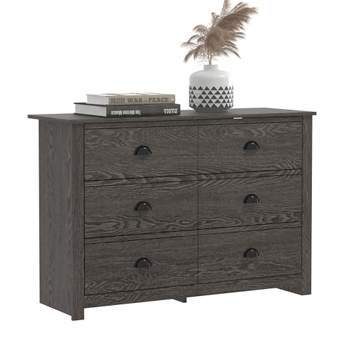 Galano Zaffy 6 Drawer Dresser for Bedroom 6 Drawer Bedroom Dresser Chest of Drawers Organizer Storage Farmhouse Wood Rustic Wide Dresser Chest of Drawer for Closet Dusty Grey Oak