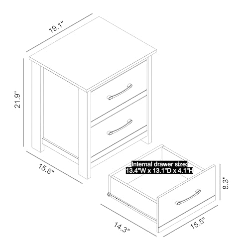 Galano Kellie 2 Drawer Bedside, Bedside Table with Drawer, Nightstand Lamp, End Table, Side Table, Drawer Glides, Engineered Wood, Ultra Fast Assembly and Tool-Free…