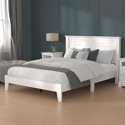 Galano Milan Double Bed - Stylish Wooden Bedframe with Mirrored Headboard - Sturdy Bedframe for Adult - Wood Slat Support - Easy Assembly – Bedroom Furniture (Pearl White Oak)