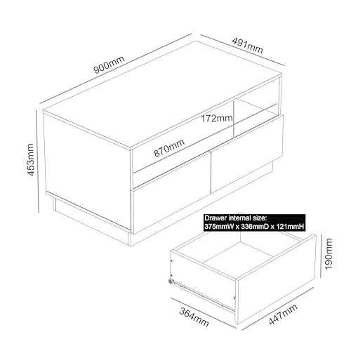 Galano Anderson Coffee Table - 2 Drawer Storage Unit - Engineered Wood Storage Cabinet, Rectangular Living Room Table with Storage