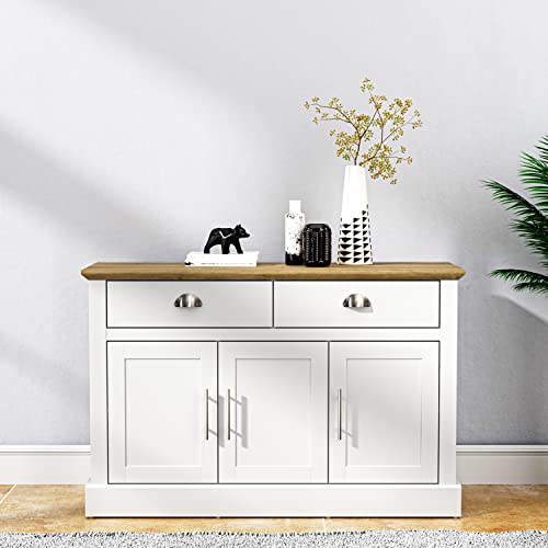 Galano Sufy 3 Door 2 Drawer Sideboard - Storage Cabinet with 3 Doors and 2 Drawers - Living Room & Hallway Storage Unit - 39.5 x 112.8 x 74.1 cm - White