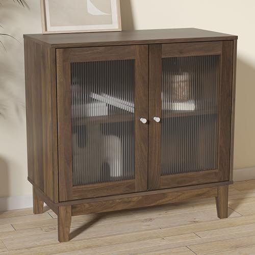 Galano Beverly Sideboard mit 2 Türen – Schubladenschrank für Wohnzimmer, Schlafzimmer oder Küche – freistehender Schrank für Wohnzimmer und Eingangsbereich – Walnuss