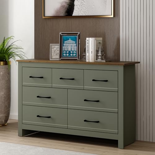 Galano Limestone 3+4 Drawer Chest - Chest of Drawer for Bedroom - Closet Organizers and Storage Cabinet for Hallway, Entryway (Dark Green)