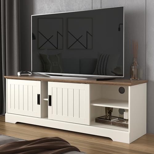 Galano Edison Wide TV-Einheit, Entertainment-Center für bis zu 65 Zoll große Fernseher, 150 cm TV-Einheit mit 2 Schiebetüren, TV-Ständerschrank für das Wohnzimmer, viel Stauraum