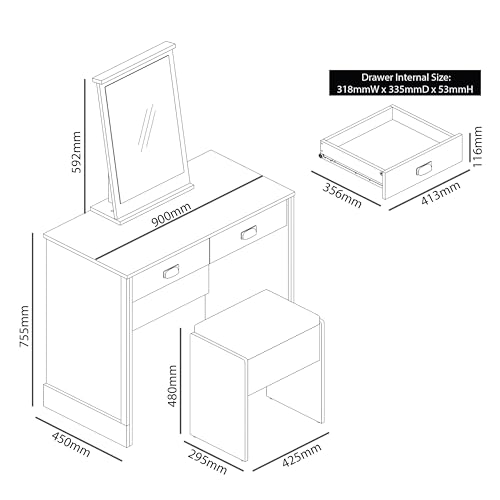 Galano Bristol Dressing Table with Mirror and Cushioned Stool - Bedroom Large Vanity Makeup Table with Drawer Storage – Console Table for Home Hallway and Living