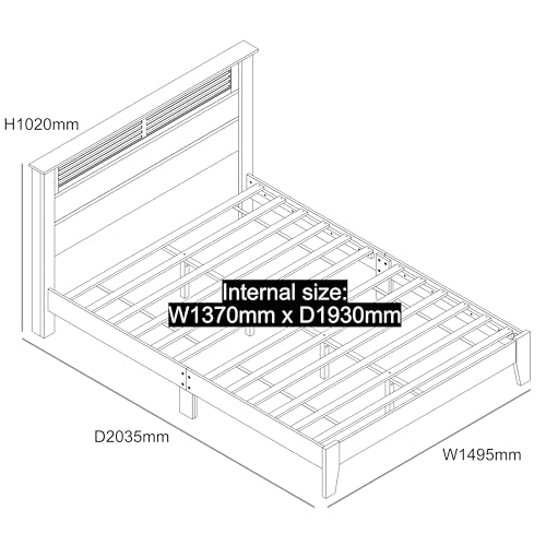 Galano Milan Double Bed - Stylish Wooden Bedframe with Mirrored Headboard - Sturdy Bedframe for Adult - Wood Slat Support - Easy Assembly – Bedroom Furniture (Pearl White Oak)