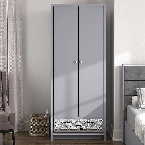 Galano Iris 2 Door 1 Drawer Wardrobe - Bedroom Furniture Unit with Hanging Rail Storage and Drawer, Wardrobe Storage Organizer - Grey