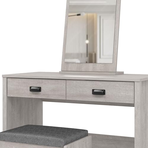 Galano Bristol Dressing Table with Mirror and Cushioned Stool - Bedroom Large Vanity Makeup Table with Drawer Storage – Console Table for Home Hallway and Living