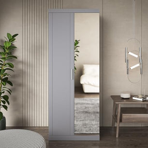 Galano Kimberley 2 Door Wardrobe with Mirror - Stylish & Sturdy Wardrobe - Bedrrom Furniture with Hanging Rail Storage