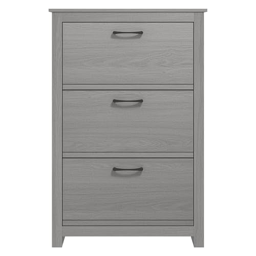 Galano Limestone 3 Door Shoe Cabinet - Slim Storage Cabinet - Organizers and Storage Cabinet for Hallway - Entryway or Living Room (Light Grey)