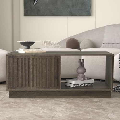 Galano Ryuki Coffee Table - Modern Distressed Oak Finish - Storage Cabinet for Entryway - Foyer - Living Room - Space Saving