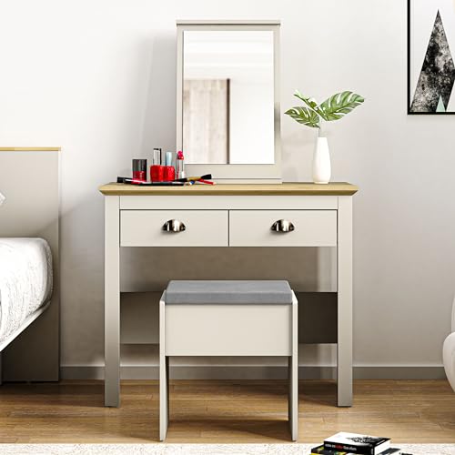 Galano Sufy Dressing Table with Mirror and Cushioned Stool - Bedroom Large Vanity Makeup Table with Drawer Storage – Console Table for Home Hallway and Living