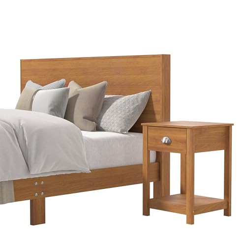 Galano Payne Queen Size Bed Frame with Headboard & 2 Set of Nightstands, Mattress Foundation with Wood Slat Support, No Box Spring Needed, 64.17" L x 85.31" W x 40.2" H, Dusty Grey Oak