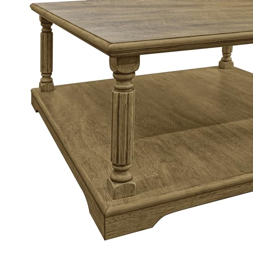 Galano Delroy Coffee Table for Living Room, 2-Tier Rustic Wood Desktop & Sturdy Legs Table Modern Design Home Furniture with Storage Shelf, Antique Oak