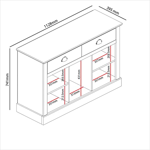 Galano Sufy 3 Door 2 Drawer Sideboard - Storage Cabinet with 3 Doors and 2 Drawers - Living Room & Hallway Storage Unit - 39.5 x 112.8 x 74.1 cm - White