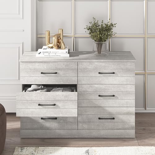 Galano Elis 6 Drawer Dresser with Interlock Drawer Feature, Wide Dressers for Bedroom, Deep Drawers for Closet Organizer, Ultra Fast Assembly, 15.75" D x 47.24" W x 31.54" H, Dusty Grey Oak