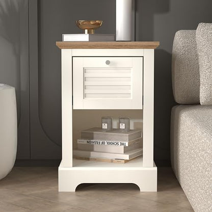 Galano Milan 1 Drawer Bedside Table - Stylish Side Table with Storage - Storage Cabinet for Hallway - Entryway or Bedroom (Pearl White Oak)