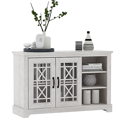 Galano Isadora 2 Door Sideboard with Shelves, Farmhouse Buffet Cabinet, Rustic Storage Cabinet, Coffee Bar for Dining Room, Kitchen, Hallway and Living Room, Dusty Grey Oak