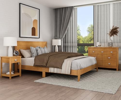 Galano Payne Queen Size Bed Frame with Headboard & 2 Set of Nightstands, Mattress Foundation with Wood Slat Support, No Box Spring Needed, 64.17" L x 85.31" W x 40.2" H, Dusty Grey Oak