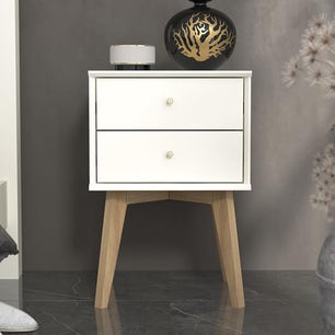 Galano Abby 2pcs Bedside Table - Stylish 2 Drawer Bedside - Side Table with Storage - Storage Cabinet for Hallway - Entryway or Bedroom (Ivory/Oak)