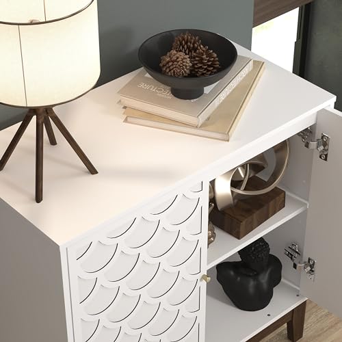 Galano Trafford Sideboard mit 2 Türen – Schubladenschrank für Wohnzimmer, Schlafzimmer oder Küche (Trafford, weiß)