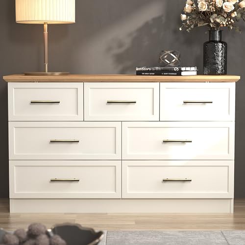 Galano Cleverton 3+4 Drawer Chest - Chest of Drawers with Storage for Bedroom - Closet Organizers and Storage Cabinet for Hallway, Entryway (Ivory/Oak)