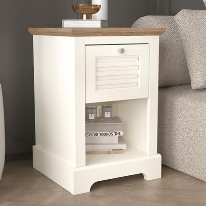 Galano Milan 1 Drawer Bedside Table - Stylish Side Table with Storage - Storage Cabinet for Hallway - Entryway or Bedroom (Pearl White Oak)