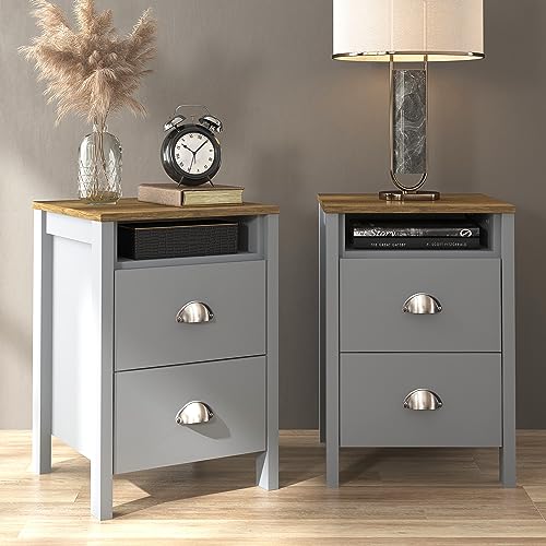 Galano Gina 2pcs Bedside Table - Stylish Side Table with Storage - Nightstands Bedroom Furniture - Organizers & Storage Cabinet for Hallway, Entryway or Livingroom