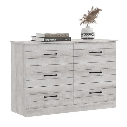 Galano Elis 6 Drawer Dresser with Interlock Drawer Feature, Wide Dressers for Bedroom, Deep Drawers for Closet Organizer, Ultra Fast Assembly, 15.75" D x 47.24" W x 31.54" H, Dusty Grey Oak