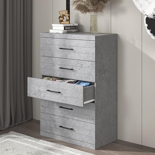 Galano Hamsper 6 Drawer Dresser with Interlock Drawer Feature, Deep Drawers for Closet Organizer, Ultra Fast Assembly, 16.14" D x 46.46" W x 31.02" H, Dusty Grey Oak