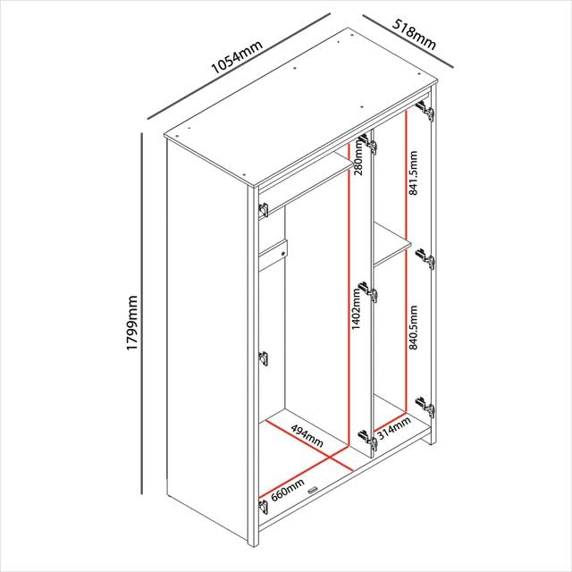 Galano Bonny 2 Door Wardrobe with Mirror - Stylish & Sturdy Wardrobe with Bar Gold Handle - Bedroom Furniture Unit with Hanging Rail Storage (New White)