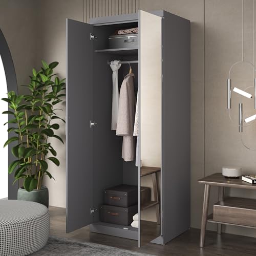 Galano Kimberley 2 Door Wardrobe with Mirror - Stylish & Sturdy Wardrobe - Bedrrom Furniture with Hanging Rail Storage