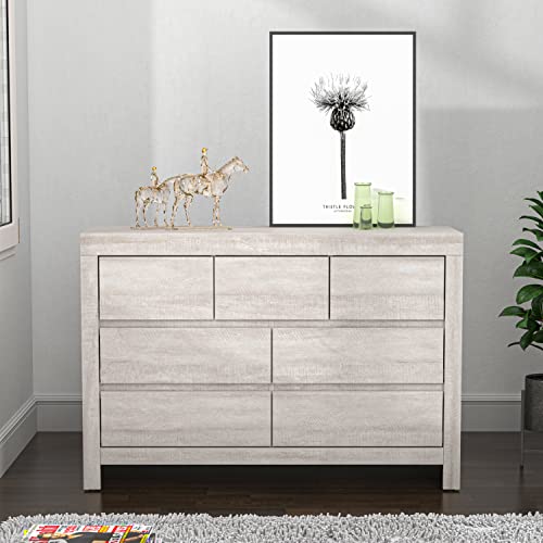 Galano Cubbot 3+4 Drawer Chest – Wide Chest of Drawers for Bedroom - Closet Organizers and Clothes Storage - Chest of Drawers for Bedroom, Living Room, Entryway, Hallway - Dusty Grey Oak