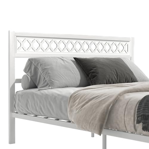 Galano Candence Rossdale Queen Metal Platform Bed Frame, Steel Slat Support, No Box Spring Needed, Easy Assembly, White