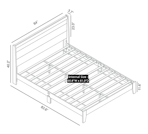 Galano Abby Retro Wood Platform Queen Bed Frame with Headboard, Mattress Foundation with Wood Slat Support, No Box Spring Needed, 63.78" L x 83.23" W x 47.64" H, Oslo Oak