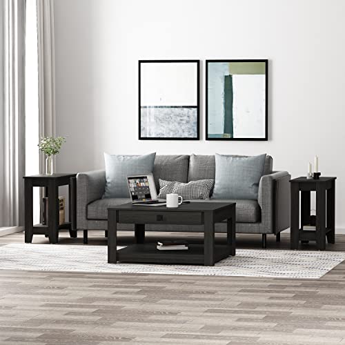 Galano Philia Square Coffee Table - Hidden Compartment and Storage Shelf - Modern Tabletop Dining Table for Living Room - Engineered Wood - Easy Assembly - Dusty Grey Oak