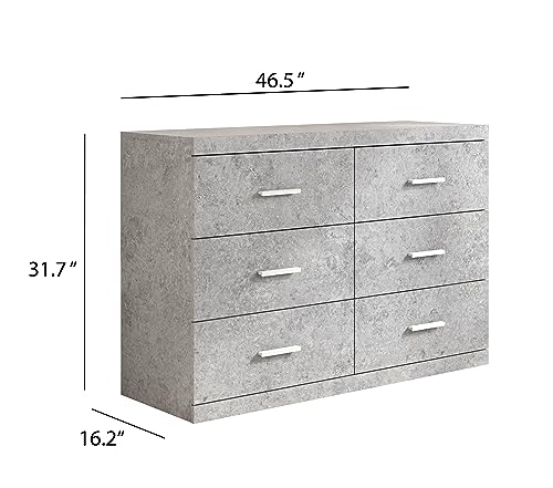 Galano Carmelo 6 Drawer Dresser (Interlock) Chest for Bedroom Drawer Organizer Deep Drawers Clothes Storage Marble Design 16.26" D x 46.46" W x 31.73" H Concrete Cool Grey