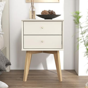 Galano Abby 2pcs Bedside Table - Stylish 2 Drawer Bedside - Side Table with Storage - Storage Cabinet for Hallway - Entryway or Bedroom (Light Grey/Oak)