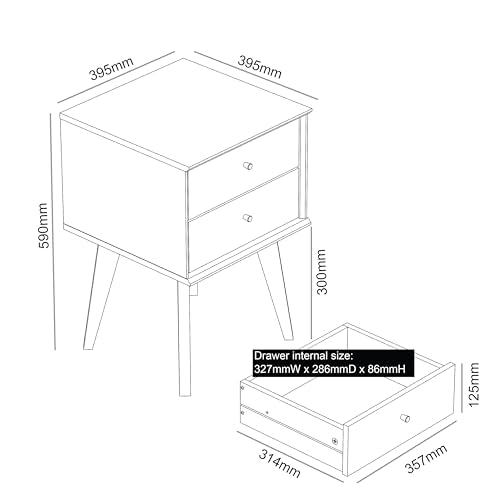 Galano Abby 2pcs Bedside Table - Stylish 2 Drawer Bedside - Side Table with Storage - Storage Cabinet for Hallway - Entryway or Bedroom (Ivory/Oak)