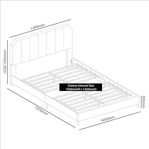 Galano Upholstered Double Bed - Stylish Fabric Bedframe with Headboard - Sturdy Bedframe for Adult with Wooden Slat Support - Easy Assembly
