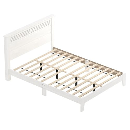 Galano Milan Double Bed - Stylish Wooden Bedframe with Mirrored Headboard - Sturdy Bedframe for Adult - Wood Slat Support - Easy Assembly – Bedroom Furniture (Pearl White Oak)