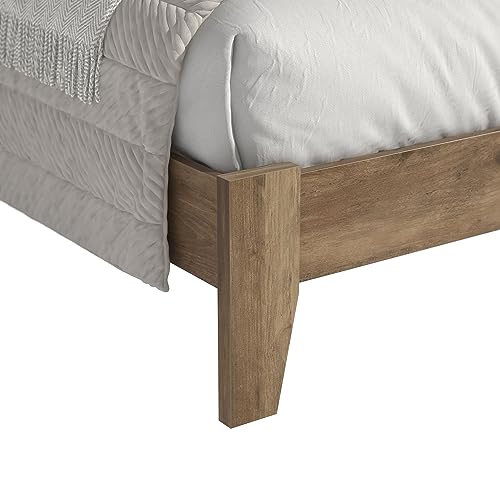 Galano Tancus Platform Queen Bed Frame with Cushion Headboard, Mattress Foundation with Wood Slat Support, No Box Spring Needed, 64.17" L x 85.16" W x 40.24" H, Knotty Oak