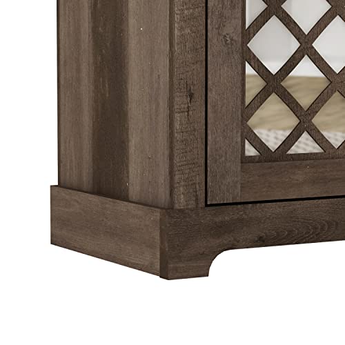 Galano Millicent Wine Cabinet, Farmhouse Coffee Bar Cabinet with Mirror Doors, Sideboard Buffet Table with Wine and Glass Rack, Home Liquor Bar with Storage Shelves for Dining Room, Dusty Grey Oak