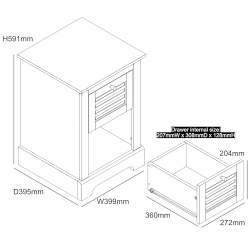 Galano Milan 1 Drawer Bedside Table - Stylish Side Table with Storage - Storage Cabinet for Hallway - Entryway or Bedroom (Pearl White Oak)