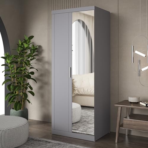 Galano Kimberley 2 Door Wardrobe with Mirror - Stylish & Sturdy Wardrobe - Bedrrom Furniture with Hanging Rail Storage