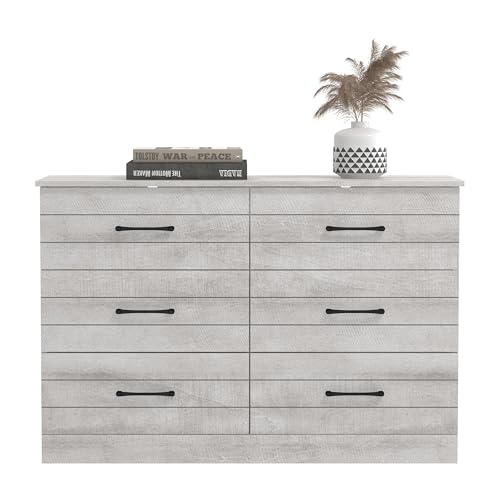 Galano Elis 6 Drawer Dresser with Interlock Drawer Feature, Wide Dressers for Bedroom, Deep Drawers for Closet Organizer, Ultra Fast Assembly, 15.75" D x 47.24" W x 31.54" H, Dusty Grey Oak