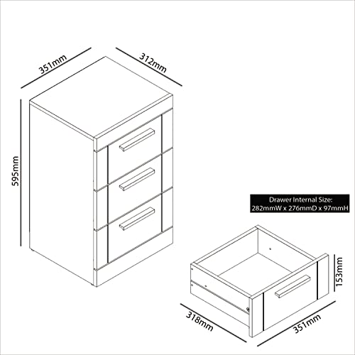 Galano Kimberley 3 Drawer Bedside Table - Small Side Table, End Table with Storage for Bedroom - Chest of Drawers for Clothes - Organizers for Hallway, Entryway, Living Room