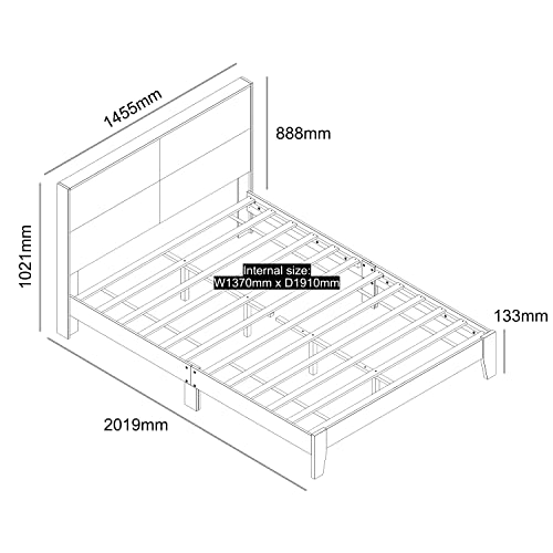 Galano Milton Doppelbett – Stilvolles Holzbettgestell mit Kopfteil – Stabiles Bettgestell für Erwachsene – Holzlattenunterstützung – Einfache Montage – Schlafzimmermöbel – Staubgraue Eiche